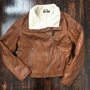 Brown Leather Jacket with Fur